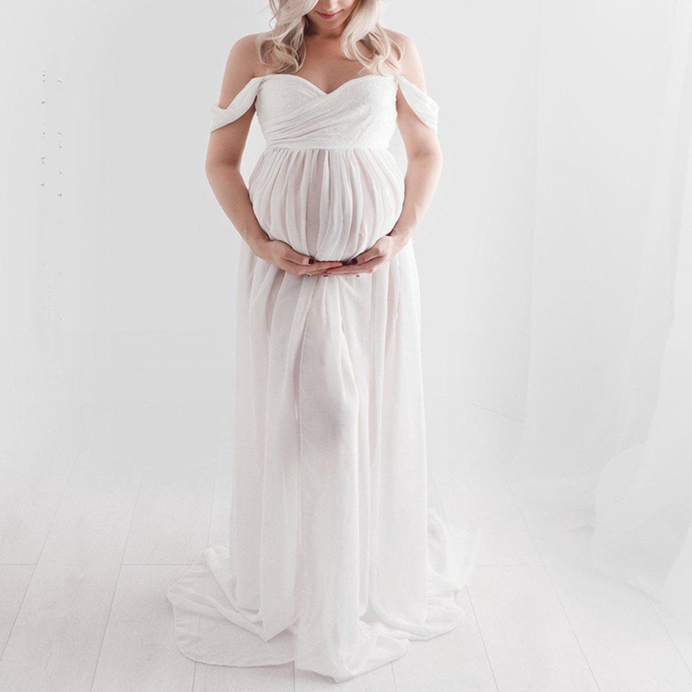 Vedolay Robe de Maternité Été Robe de Maternité Sans Bretelles Froncée Maxi Tube avec Poches Rose m