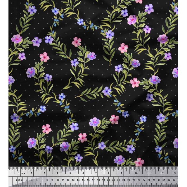 Soimoi Poly Georgette Tissu Dot, Feuilles & Tissu Imprimé Floral 1 Yard 42 Inch Wide