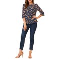 thumbnail image 2 of INSPIRE CHIC Women's Tops 3/4 Sleeves Ruffle Hem Floral Chiffon Shirt Blouses XS Navy, 2 of 7