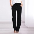 thumbnail image 2 of Bmisegm Women High Waisted Elastic Drawstring Straight Pants with Pockets, Black, XL, 2 of 5