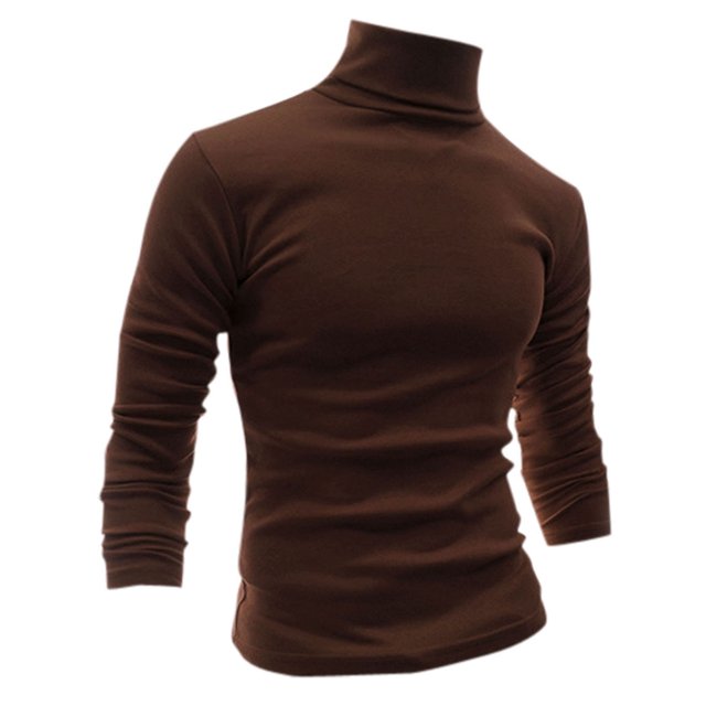 INSPIRE CHIC Chandails pour Hommes, Chandail à Col Roulé, Manches Longues, Extensible, Coupe Ajustée, Hauts 34 Brun