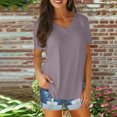 thumbnail image 1 of AherBiu Plus Size T Shirts for Women V Neck Loose Short Sleeve Tops Blouses Solid Color Basic Tees, 1 of 6