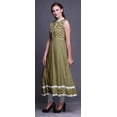 thumbnail image 3 of Bimba Robe Anarkali Géométrique Olive Green3 Col Mandarin Sans Manches Kurtis pour Femmes Imprimé Robe Maxi Très Grande, 3 of 6