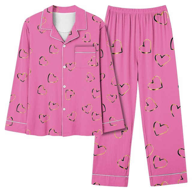 MeetoTime Pyjama d'Automne pour Femme, Ensemble 2 Pcs, Haut à Manches Longues Boutonné et Pantalon, Tenue de Nuit