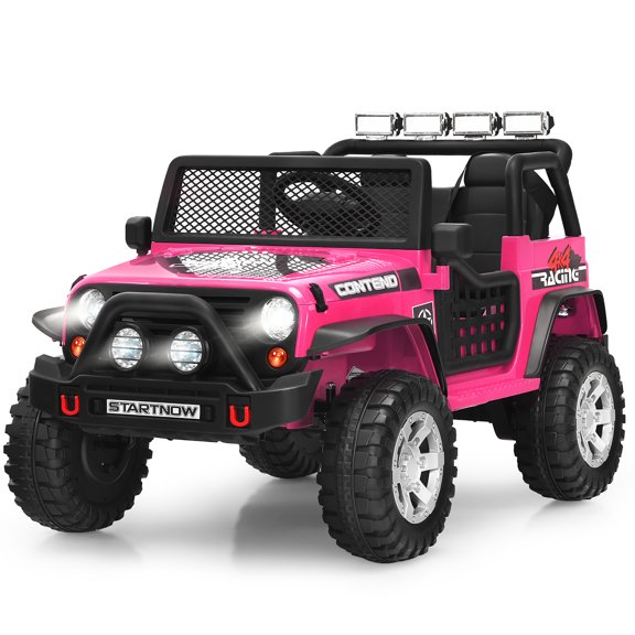 Costway Camion pour Enfants 12 V à Chevaucher, Voiture Électrique Télécommandée avec Lumières et Musique, Rose