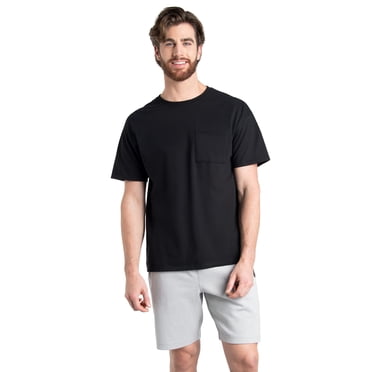 Fruit of the Loom T-Shirts en Coton Eversoft pour Hommes (Réguliers et Grands et Forts), Poche-Lot de 2-Noir, Très Grand
