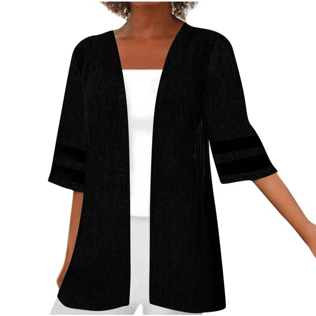 PENGXIANG Cardigan Ouvert pour Femmes Manches Courtes Cardigan Léger Chic Veste Décontractée d'Automne Hauts