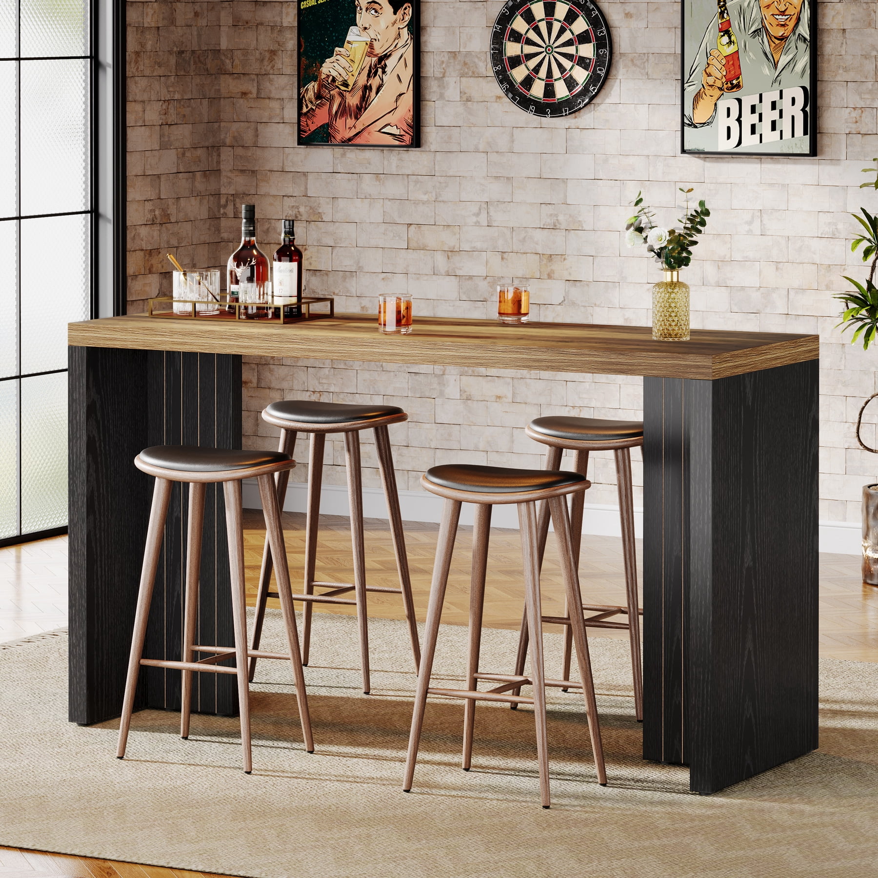 Home Bar Unit, 55.12-Inch Bar Table with a Spacious Tabletop