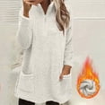 thumbnail image 2 of yoeyez Chandails en Peluche pour Femmes d'Hiver en Molleton Duveteux à Enfiler Col Ras du Cou Manches Longues Tunique Chaude Confortable Moelleuse Pyjama Tenue de Détente Haut avec Poches Blanc, TG, 2 of 7