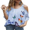 thumbnail image 1 of Chemise à Manches Courtes Imprimée à Fleurs pour Femme Été Blouse Décontractée à Épaules Froides, 1 of 2