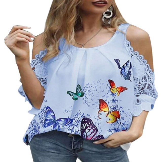 Chemise à Manches Courtes Imprimée à Fleurs pour Femme Été Blouse Décontractée à Épaules Froides