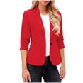 thumbnail image 2 of Blazer Décontracté pour Femmes, Ouvert devant, Manches 3/4, un Bouton, Veste de Travail, Rouge, 2 of 9