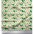 thumbnail image 1 of Soimoi Green Rayon Crepe Fabric Omelette Food Print Sewing Fabric Yard 46 Inch Wide, 1 of 5