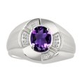 thumbnail image 1 of RYLOS Sterling Silver Ring 8X6MM Oval Gemstone & Diamond Unisex Rings Amethyst February Birthstone Ring Size 8, 1 of 7