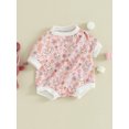 thumbnail image 3 of xiaxaixu Baby Girls Boys Rompers Flower Rabbit Print Crew Neck Short Sleeve Bodysuits Casual Easter Clothes, 3 of 8