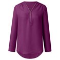 thumbnail image 4 of Hauts d'Été pour Femmes Chemises à Manches Longues d'Été pour Femmes Tunique Décontractée à Fermeture Éclair Blouse à Col en V Roulable Hauts Longs Blouses pour Femmes en Liquidation, 4 of 7