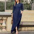 thumbnail image 1 of Babysbule Liquidation Robes pour Femmes Mode Dames Col Rabattu Ample et Confortable Manches Longues Longue Robe Maxi Jupe, 1 of 8