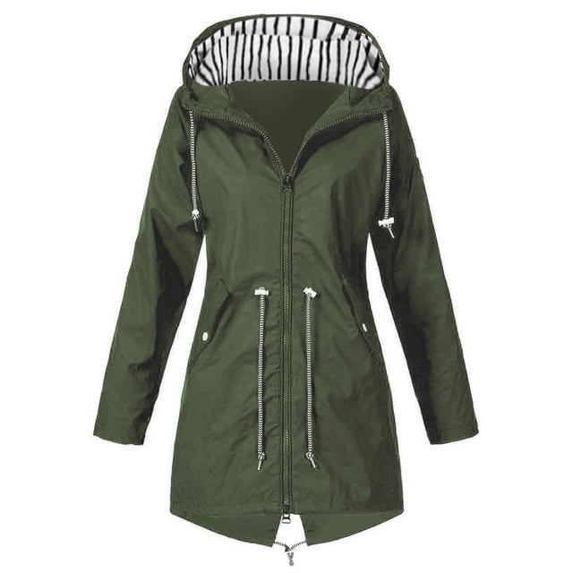 CEHVOM Women Solid Rain Jacket Outdoor Hooded Raincoat Windproof Top Clearance