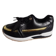 LOVZFMLL Sneakers for Women Fashion Trendy Lace-Up Comfort Walking Shoes Non-Slip Athletic Sports Shoes for Casual Running Black 6.5