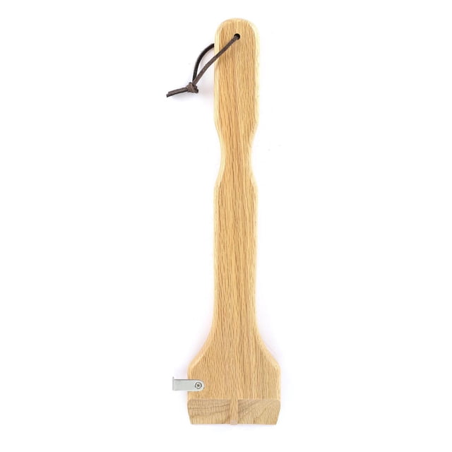 Expert Grill Grattoir de Gril en Bois Fait de Bois Franc Naturel avec une Longue Poignée Ergonomique et une Boucle de Suspension en Cuir, Doté d'Un Bord Plat de Grattage avec Support Métallique pour un Ajustement Personnalisé aux Grilles de Gril, Conçu pour un Nettoyage de BBQ Sans Fil Ni Poils.