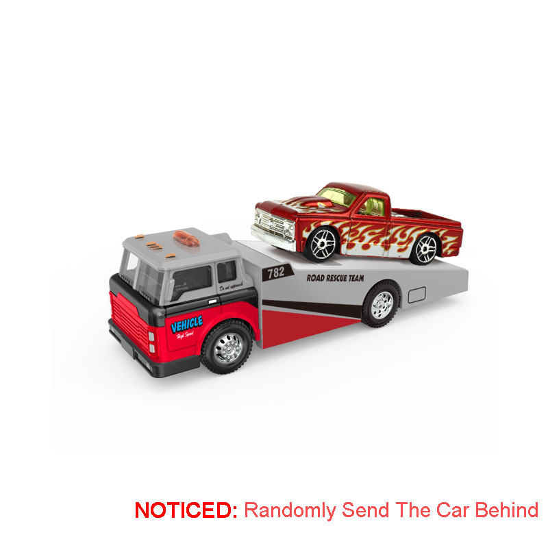 1: 64 Scale Container Trailer Cars Alloy Toy Diecast Models Wheel Pull Back Flatbed Transport Vehicles for Boys Educational Toys 503-2 Red