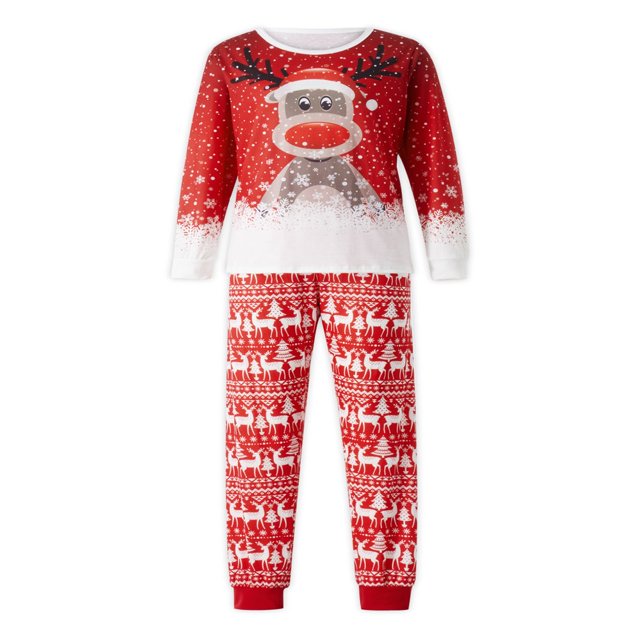 Christmas Family Pajamas Set Matching Sleepwear Deer Snowflake Print Pullover + Pants Set