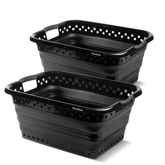 CleverMade Paniers à Linge Pliables - Grand Panier à Linge Pliable de 39 L avec Poignées pour un Rangement Gain de Place, Noir, Lot de 2