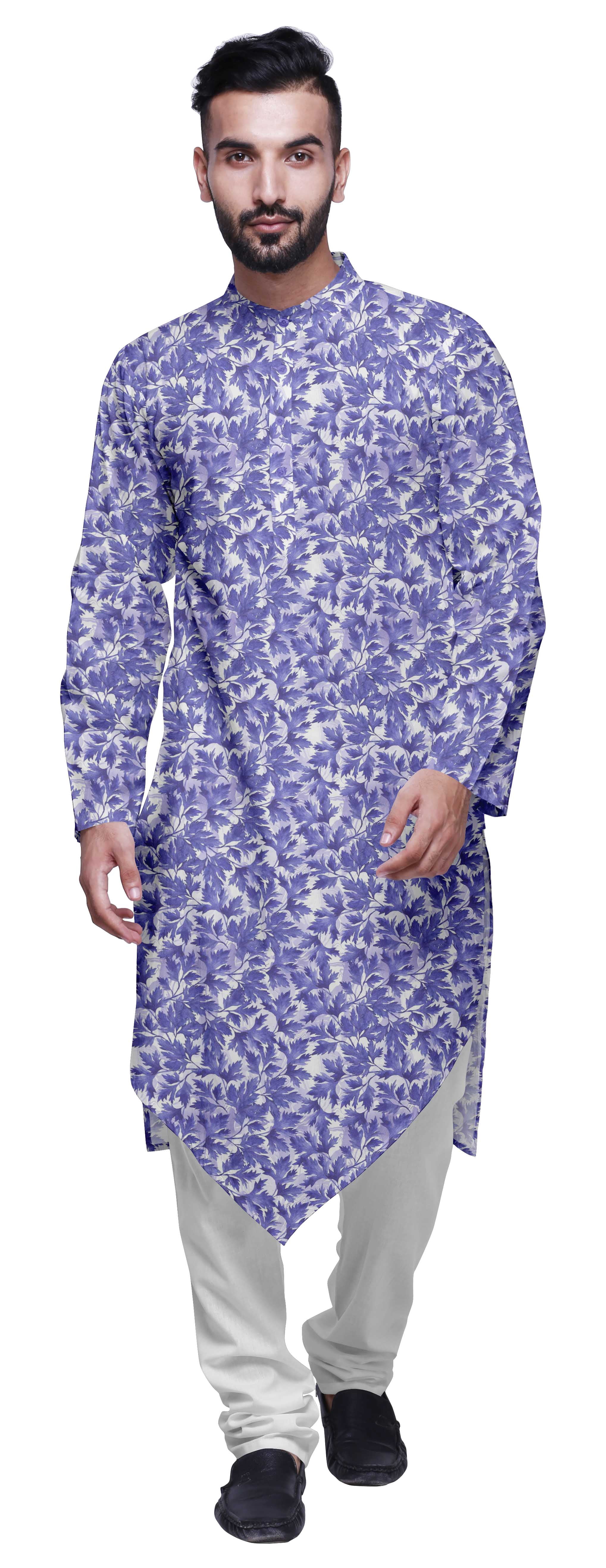 Atasi Cotton Flex Asymmetrical Long Sleeve Kurta For Men Printed Designer Kurta