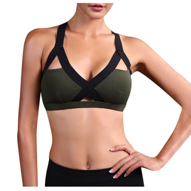 XZNGL Ladies'plain Color Front Cross Side Lace Sports Bra Full Cup Bra Vest Tops
