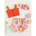 thumbnail image 3 of xiaxaixu Infant Baby Girls Clothes Set Solid Color Ribbed Bowknot Sling Tank Tops Floral Print Shorts Headband 3Pcs Set, 3 of 8