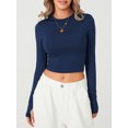 thumbnail image 3 of Faithtur T-shirt pour Femmes, Manches Longues Col Rond Ajusté Crop Top avec Trous pour les Pouces pour Usage Quotidien, 3 of 9