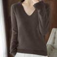 thumbnail image 4 of asjyhkr Tops For Women Long Sleeve Knit Cotton V Neck Sweater Pullover Basic T Shirts Solid Color, 4 of 7