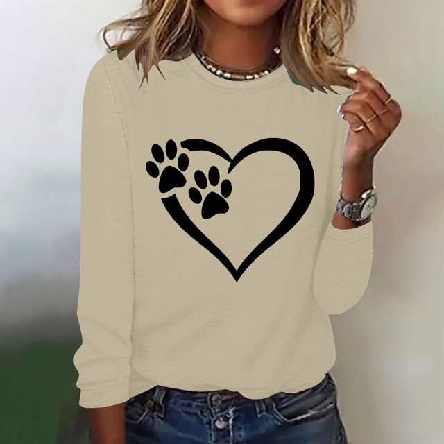 XZNGL Womens Printed Round Neck Pullover Long Sleeved Casual Womens