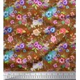 thumbnail image 1 of Soimoi Viscose Chiffon Fabric Leaves, & Rose Floral Printed Fabric 1 Yard 42 Inch Wide, 1 of 3