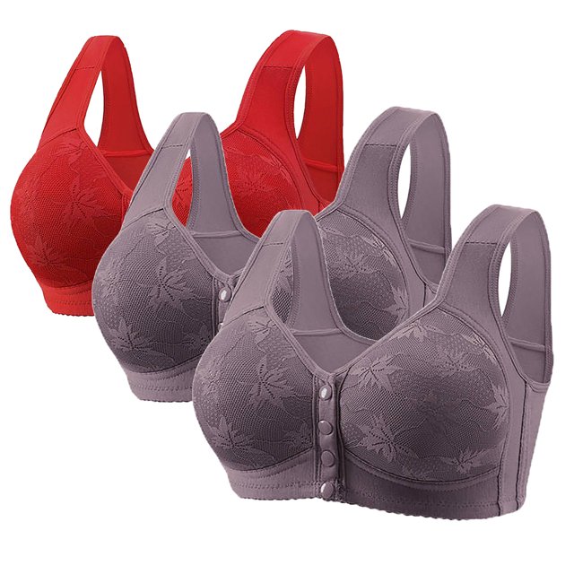 Yanlir 3PCS Bras for Women's No Underwire Wireless Bras Front Button Design Push Up Full Coverage Adjustable Straps U Shaped Back Comfortable Everyday Bra(Purple#1,XS)