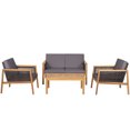 thumbnail image 3 of Gymax 4PCS Patio Acacia Wood Furniture Set PE Rattan Conversation Set w/ Grey Cushions, 3 of 10