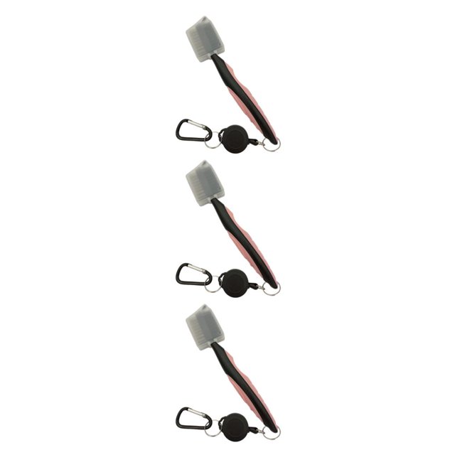 Redempat Brosse de Club de Golf en Acier Inoxydable Portable Couleur Unie Brosses à Chaussures Rose avec Couvercle 3 Ensembles