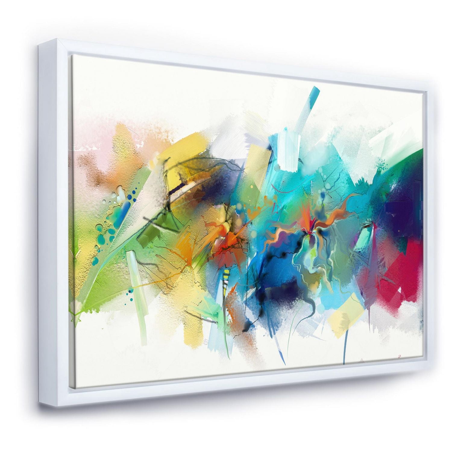 Designart Histoire Turquoise Avec Des Touches De Jaune Et De Rouge ART MURAL À CADRE FLOTT