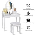 thumbnail image 2 of Gymax Coiffeuse de Salle de Bain en Bois avec Miroir, Ensemble Tabouret et Table, Blanc, 5 Tiroirs, 2 of 10