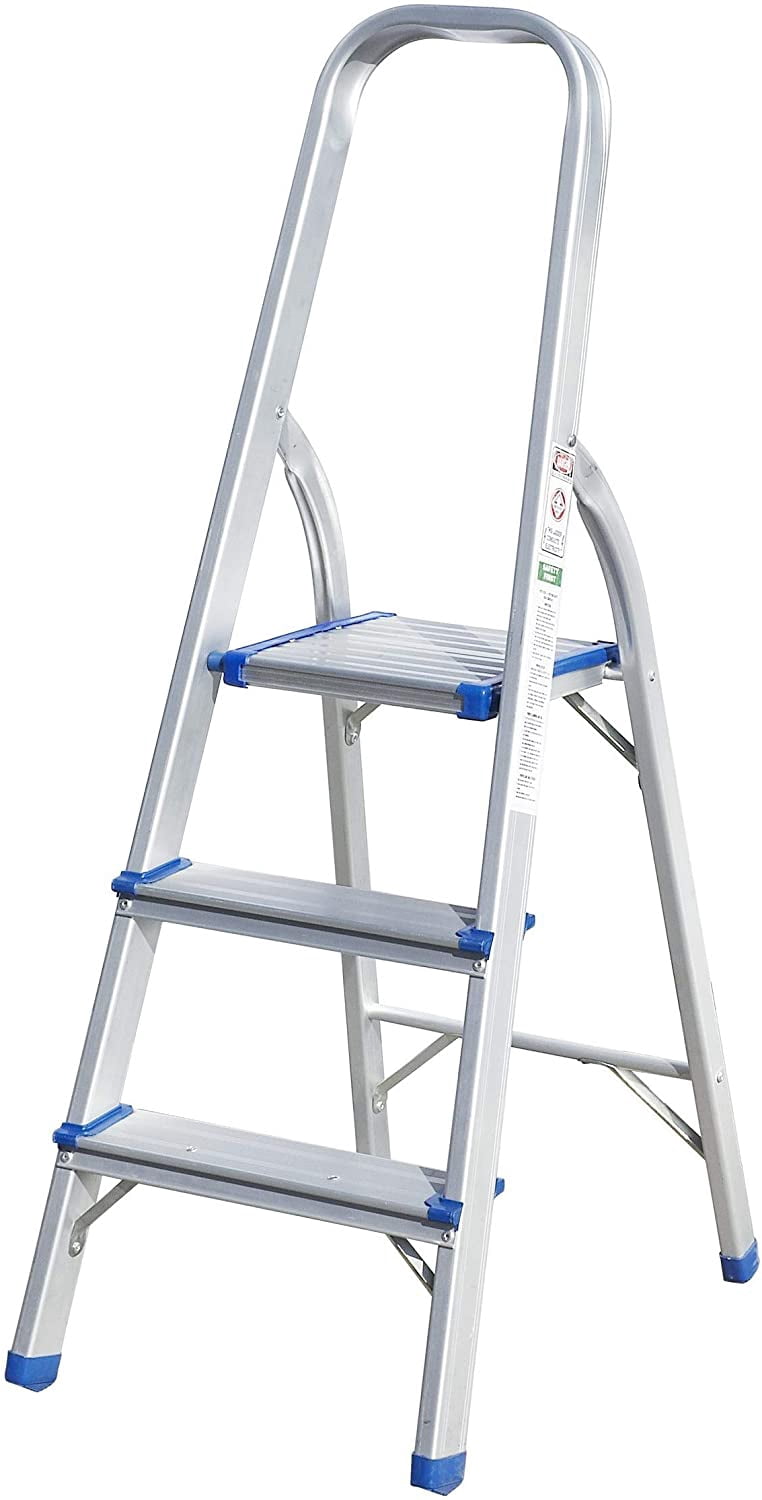 Stanz (TM) 3 Step Aluminum Frame Stool with Hand Grip, Three Steps Ladder 300 Pound Capacity