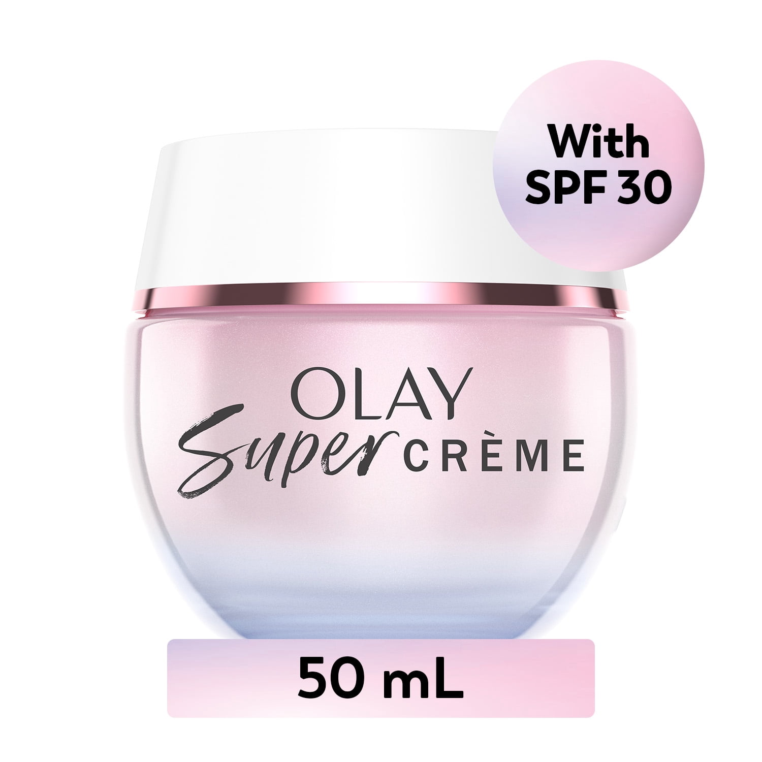 Super crème Olay avec écran solaire FPS 30, 50 mL (1,7 oz), hydratant ultraléger pour le visage qui hydrate, lisse, illumine, raffermit et protège avec FPS.