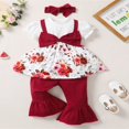 thumbnail image 3 of MesaSe Bébé Filles Bell Bas 3Pcs Floral Tenues à Manches Longues / Courtes Patchwork Tops Évasé Pantalon Bandeau Rouge Manches Courtes, 3 of 7
