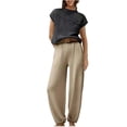 thumbnail image 1 of Timegard Ensembles Lounge pour Femmes 2 Pcs Hauts Courts Amples à Manches Cap Courtes Pantalons à Bas Resserré avec Poches Tenues, 1 of 4