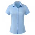 thumbnail image 1 of PENGXIANG Women‘s Cotton Basic Simple Stretch Button Down Shirt  Short Sleeve Blouse, 1 of 9