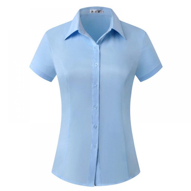 PENGXIANG Women‘s Cotton Basic Simple Stretch Button Down Shirt Short Sleeve Blouse