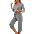 thumbnail image 2 of Ailaofu Ensembles de Pyjama Capri pour Femmes, Manches Courtes, Deux Pièces, Hauts à Col en V et Pantalons Capri, 2 of 7