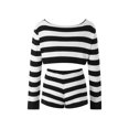 thumbnail image 4 of Gupgi 2Pcs Women Knit Outfits, Solid Color'Stripe Off Shoulder Crop Tops + Elastic Waist Shorts Set, 4 of 9