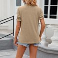 thumbnail image 4 of KIHOUT Nouveaux Hauts de Mode d'Été pour Femmes 2024, Mode pour Dames Décontractée Couleur Unie Manches Courtes Col Rond Blouses Chemises Kaki P, 4 of 8