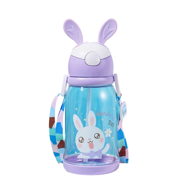 Rabbit Shaped Straw Water Bottle with Flip Top Lid, Large Capacity Reusable Plastic Bottle for Outdoor, Commute and Daily Hydration