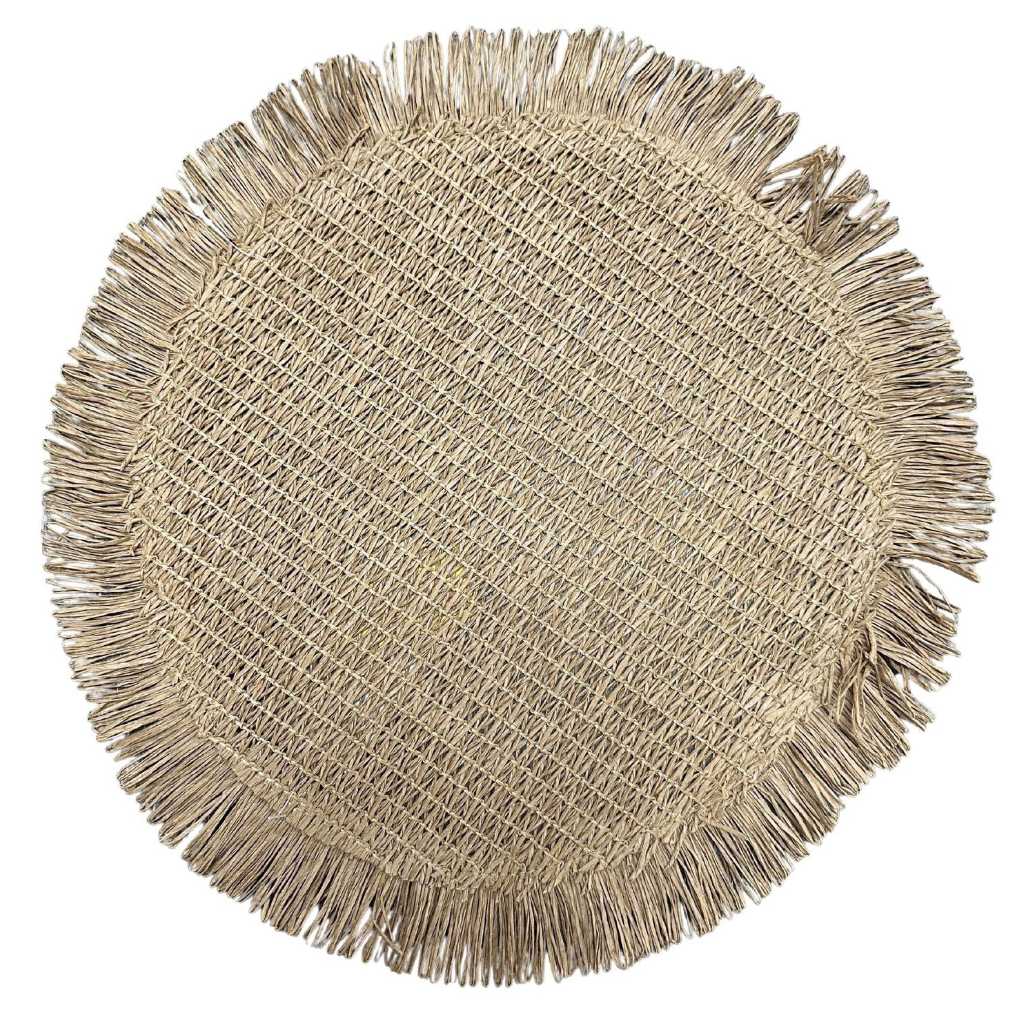 Placemat Rond Tissé Avec Franges Beige 15 X 15 - Ensemble De 12